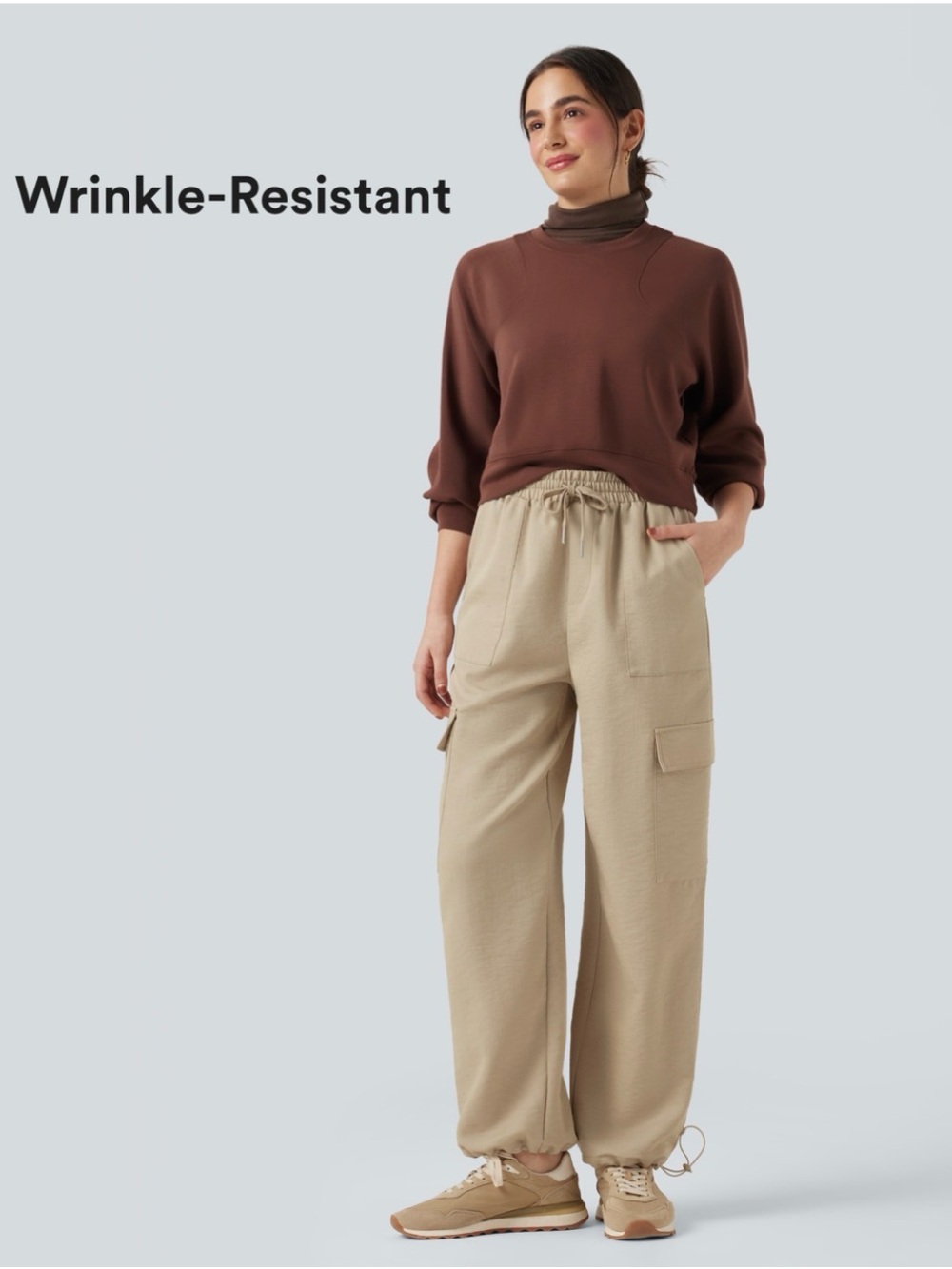 Halara Wrinkle-Resistant Mid Rise Drawstring Wide Leg Linen-Feel Pants medium